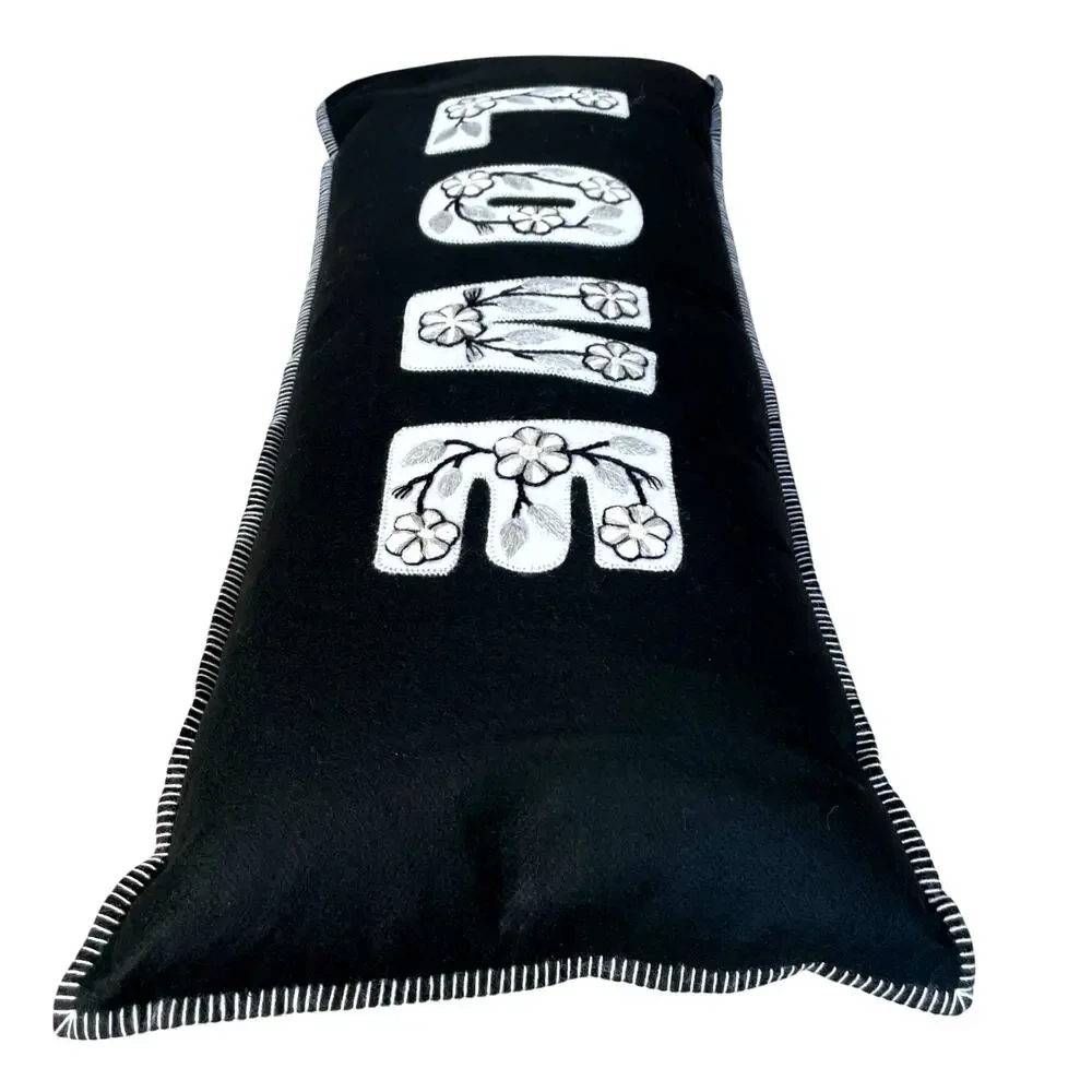 Annie Selke Embroidered LOVE Pillow 15x36 Black & White Valentine Decor NEW